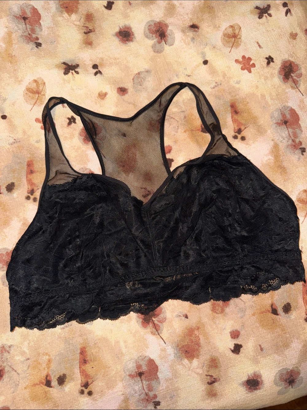 Bralette Racerback Lace Mesh Black Size 3X